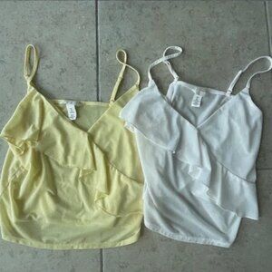 H&M 2x Ruffle Top Strappy Butter Yellow White Cream Small NWOT